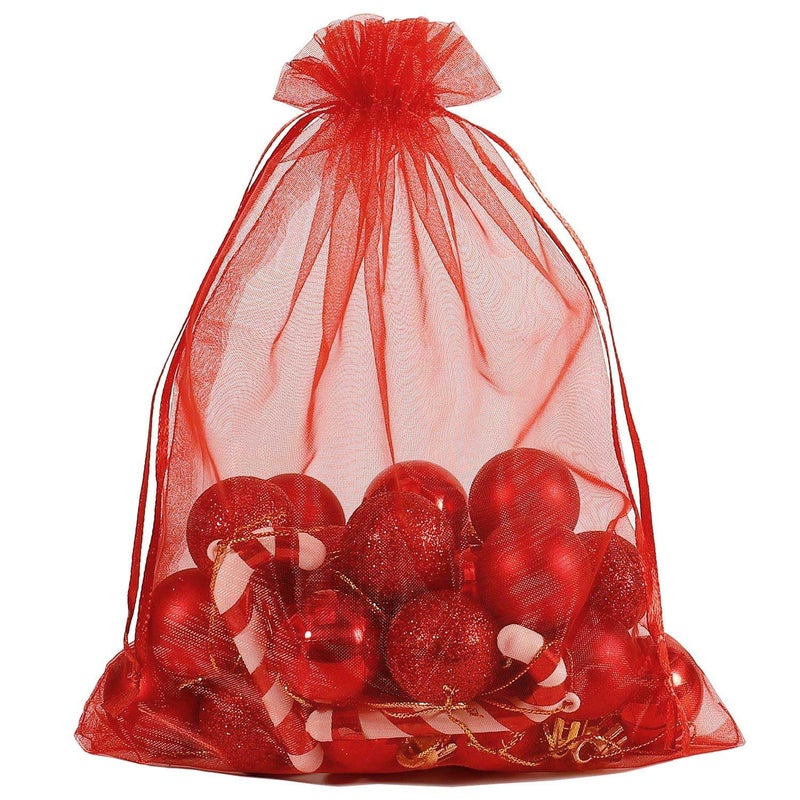 SUNGULF 100pcs Organza Pouch Bag Drawstring 6"x9" 16x22cm Strong Gift Candy Bag Jewelry Party Wedding Favor (Red) - Image 2